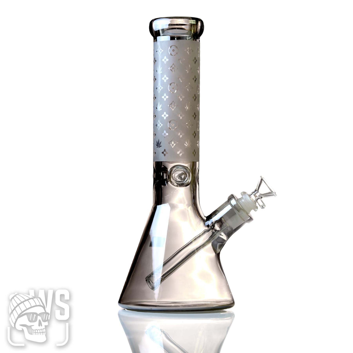 FROSTED DESIGN GLASS BEAKER BONG WITH PATTERNED NECK