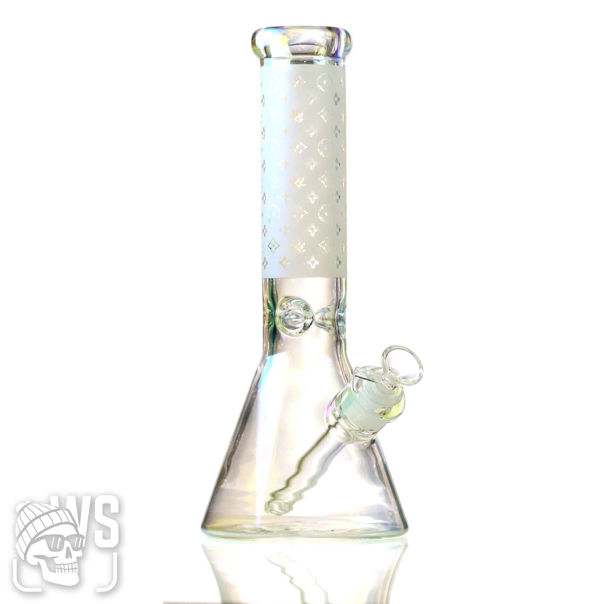 FROSTED DESIGN GLASS BEAKER BONG WITH PATTERNED NECK
