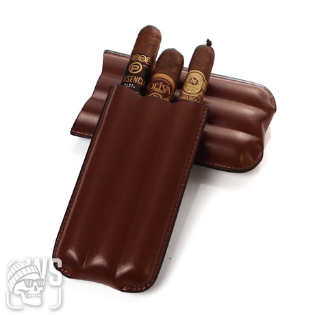 Wesmoke leather 3 cigar case molded channel design travel holder cigar travel case