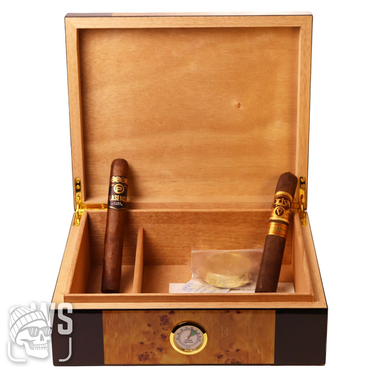 Wesmoke.com luxury wood cigar humidor with glass lid, humidifier, and built-in hygrometer brown cigar humidor