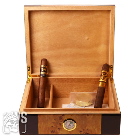 Wesmoke.com luxury wood cigar humidor with glass lid, humidifier, and built-in hygrometer brown cigar humidor