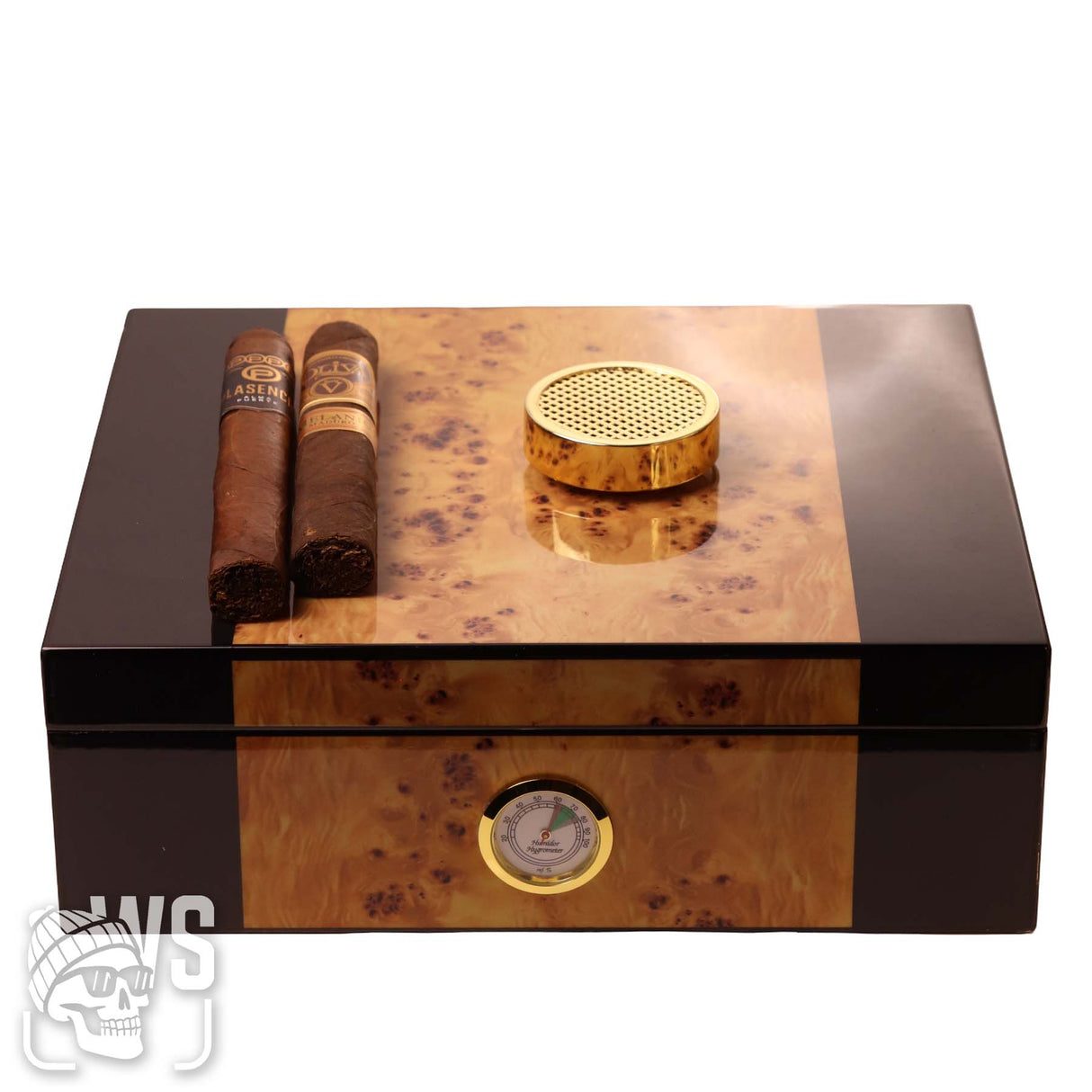 Wesmoke.com luxury wood cigar humidor with glass lid, humidifier, and built-in hygrometer cigar humidor