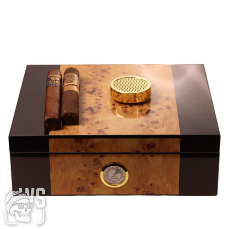 Wesmoke.com luxury wood cigar humidor with glass lid, humidifier, and built-in hygrometer cigar humidor