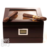Wesmoke.com wood cigar humidor with glass lid and bottom accessory drawer cigar humidor