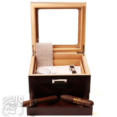 Wesmoke wood cigar humidor with glass lid and bottom accessory drawer cigar humidor