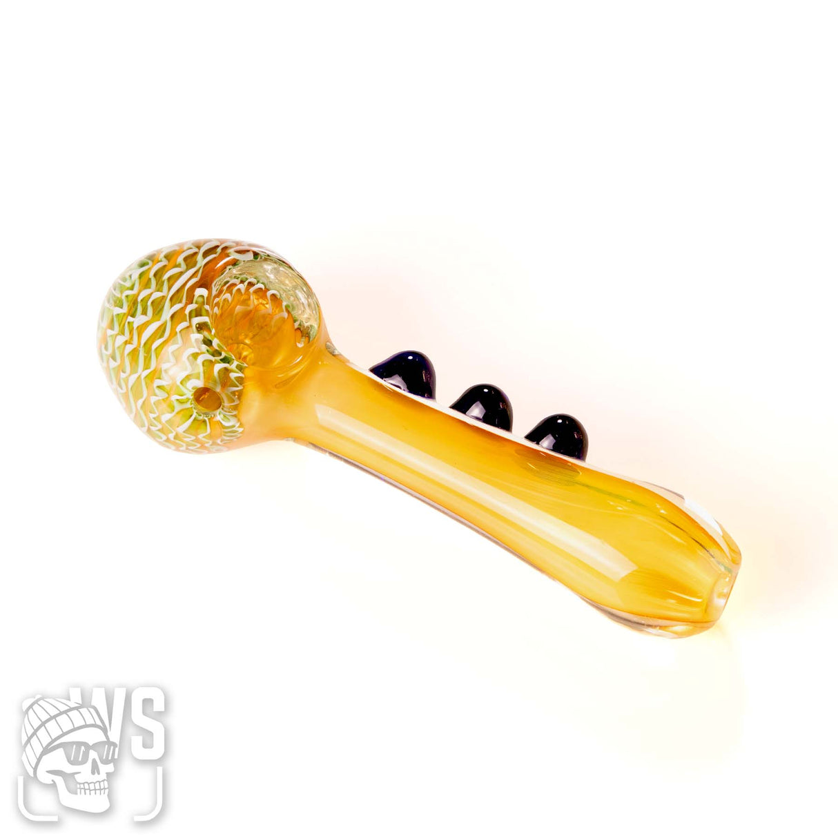 COLOR TWISTED GLASS SPOON PIPE WITH MARBLE GRIP