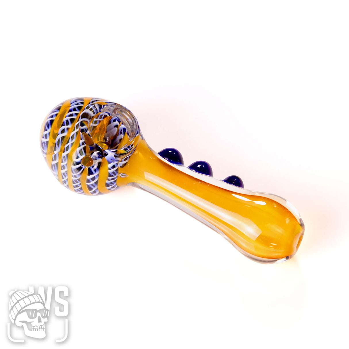 COLOR TWISTED GLASS SPOON PIPE WITH MARBLE GRIP