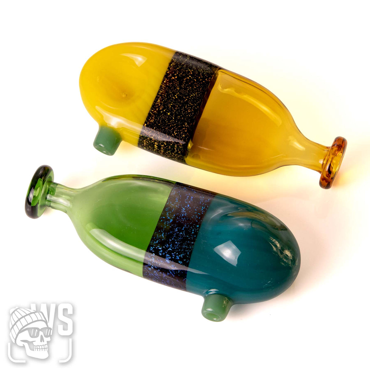 GLASS SPOON PIPE WITH GLITTER BAND DESIGN