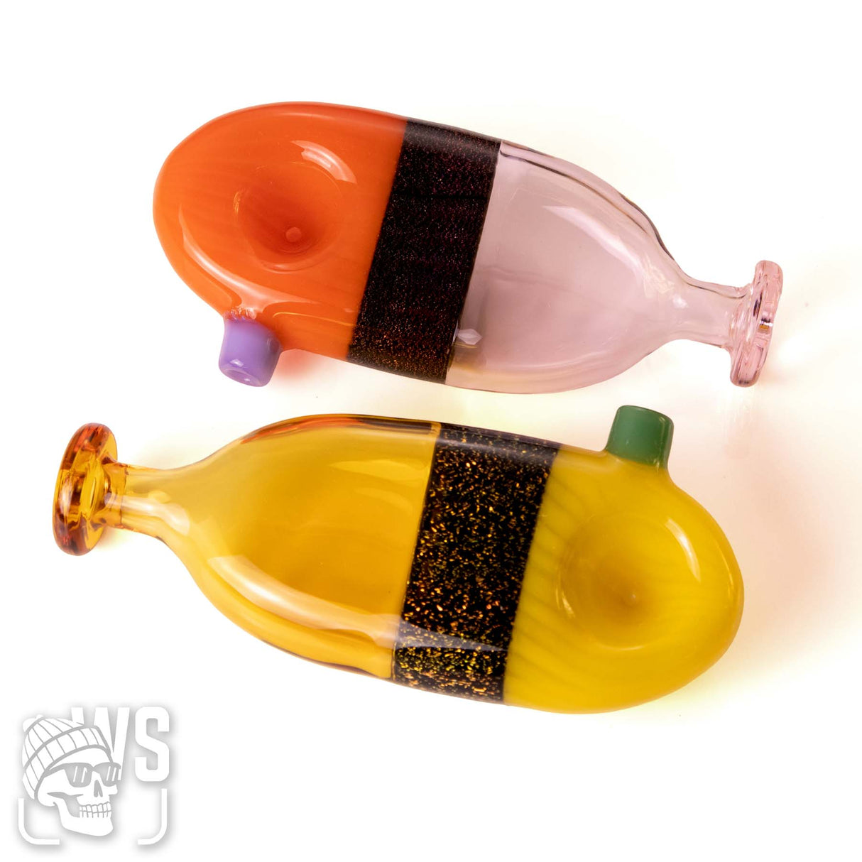 GLASS SPOON PIPE WITH GLITTER BAND DESIGN