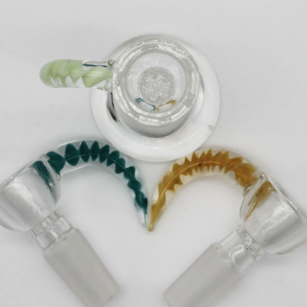 Color Swirl Horn Handle Clear Teacup Glass on Glass Art Slide Bowl 14Mm W Screen