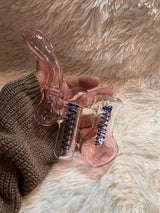 7.5"Pink Double Chamber Glass Bubbler Girly Glass Bong Pink Glass Water Pipe