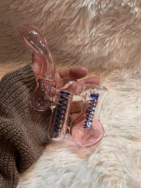 7.5"Pink Double Chamber Glass Bubbler Girly Glass Bong Pink Glass Water Pipe