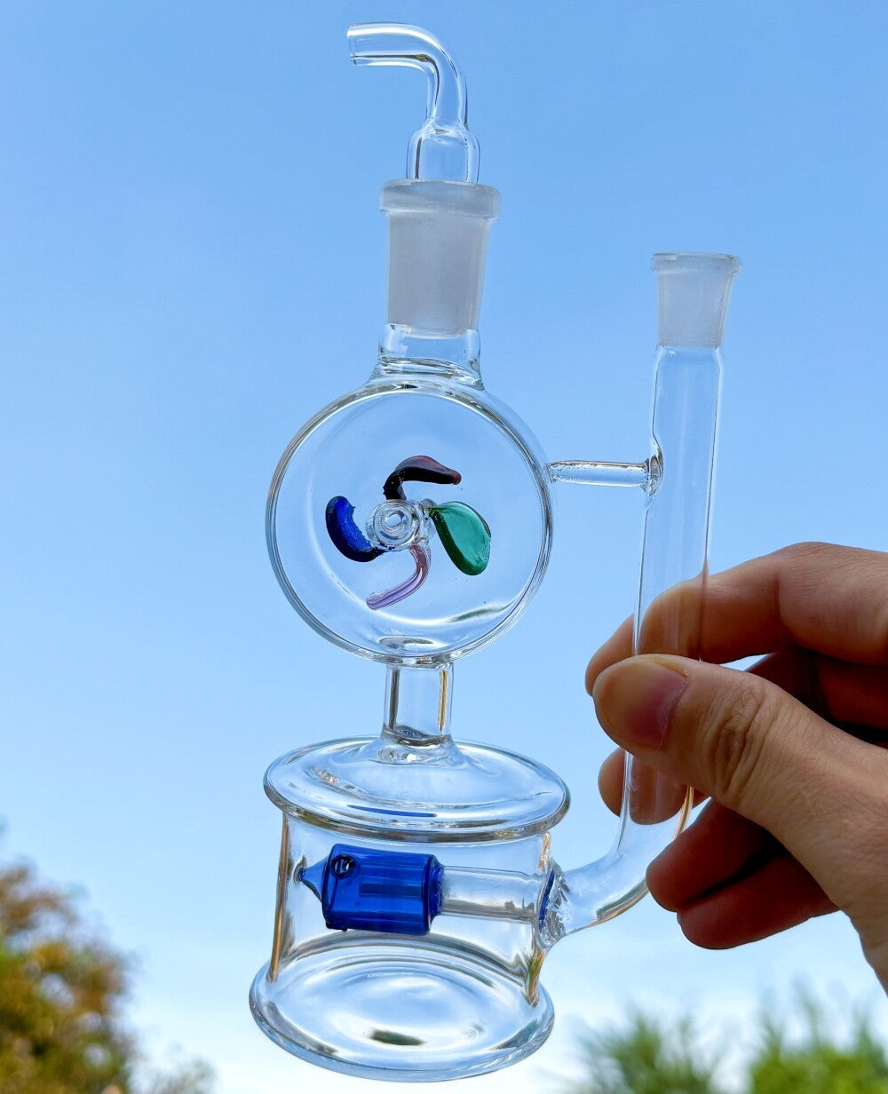 5.9'' Glass Bong Mini Windmill Spin Recycler Hookah Tornado Water Pipe Bubbler
