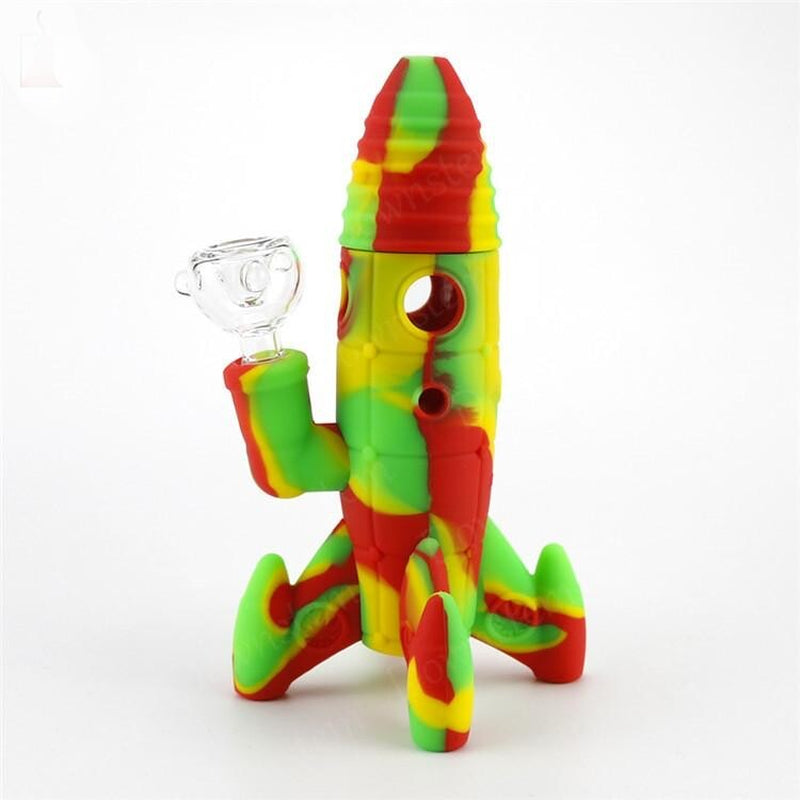 8" Silicone / Glass Space Rocketship UFO Water Pipe Bubbler Bong W/ Glass Bowl