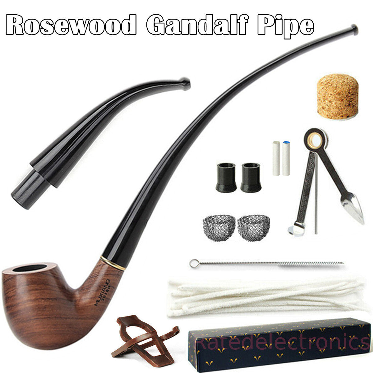 Rosewood Churchwarden Gandalf Pipe Long Stem Bent Tobacco Pipe W/ Accessories US
