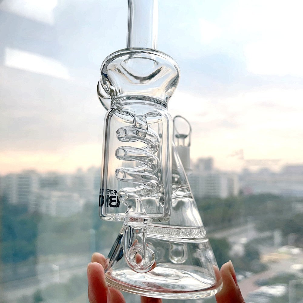Helix Coil Glass Water Pipe Concentrate Spiral Bong Bubbler Recycler Hookah 14Mm