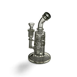 Small Bent Neck Bubbler Bong, 8" Tall, Percolator - Clear Glass, Black Color