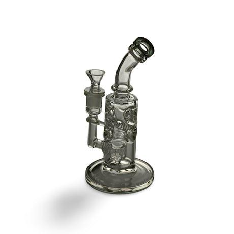 Small Bent Neck Bubbler Bong, 8" Tall, Percolator - Clear Glass, Black Color