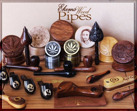 3 Pipe Set Premium Wood Hand Carved Smoking Pipes, with Easy Top Grinder L3GABLN