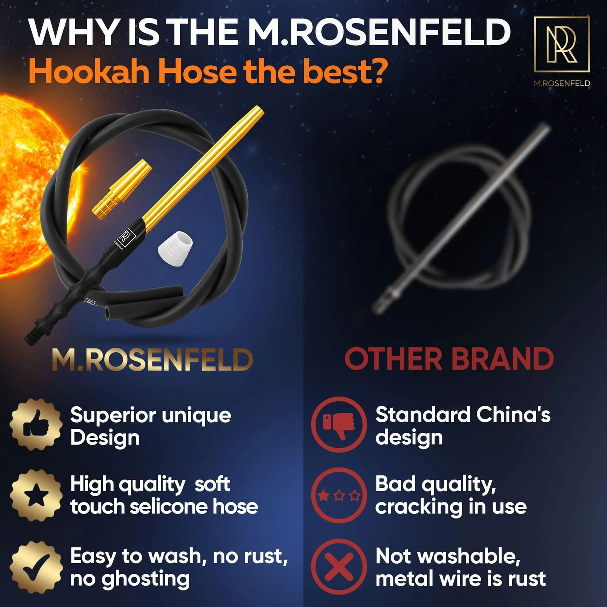 M. ROSENFELD PREMIUM GOLD SILICONE HOOKAH HOSE WITH ALUMINUM MOUTHPIECE