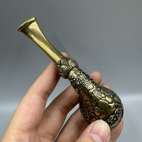 4.8"Collect China Brass Animal Carp Carving Flowers Dry Tobacco Bag Tobacco Pipe