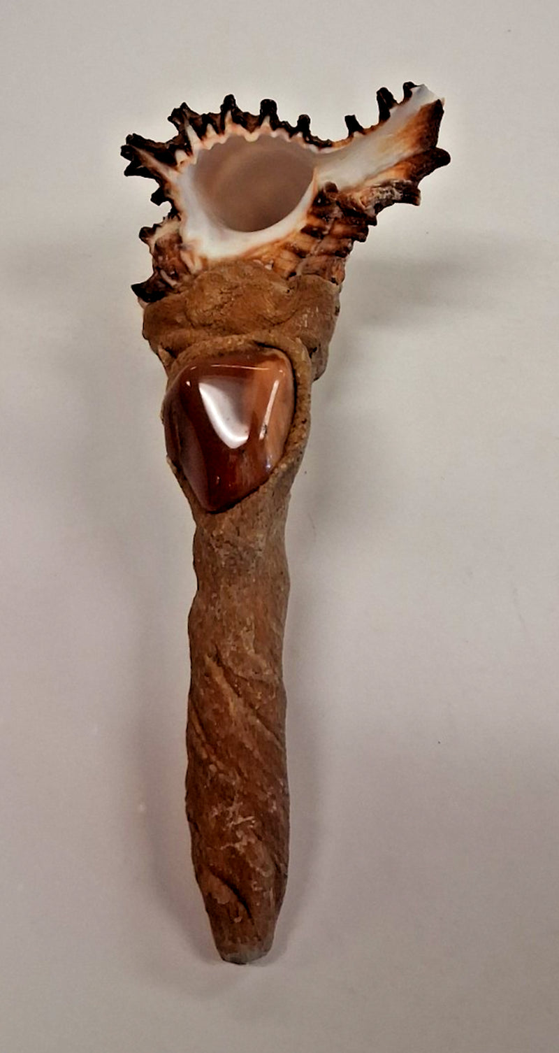 4-INCH SEASHELL & STONE TOBACCO SMOKING HAND PIPE WITH LARGE BOWL