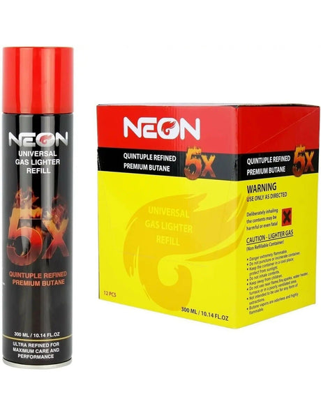 NEON 5X REFINED BUTANE LIGHTER GAS FUEL REFILL – 300 ML / 10.14 OZ (12 PACK)
