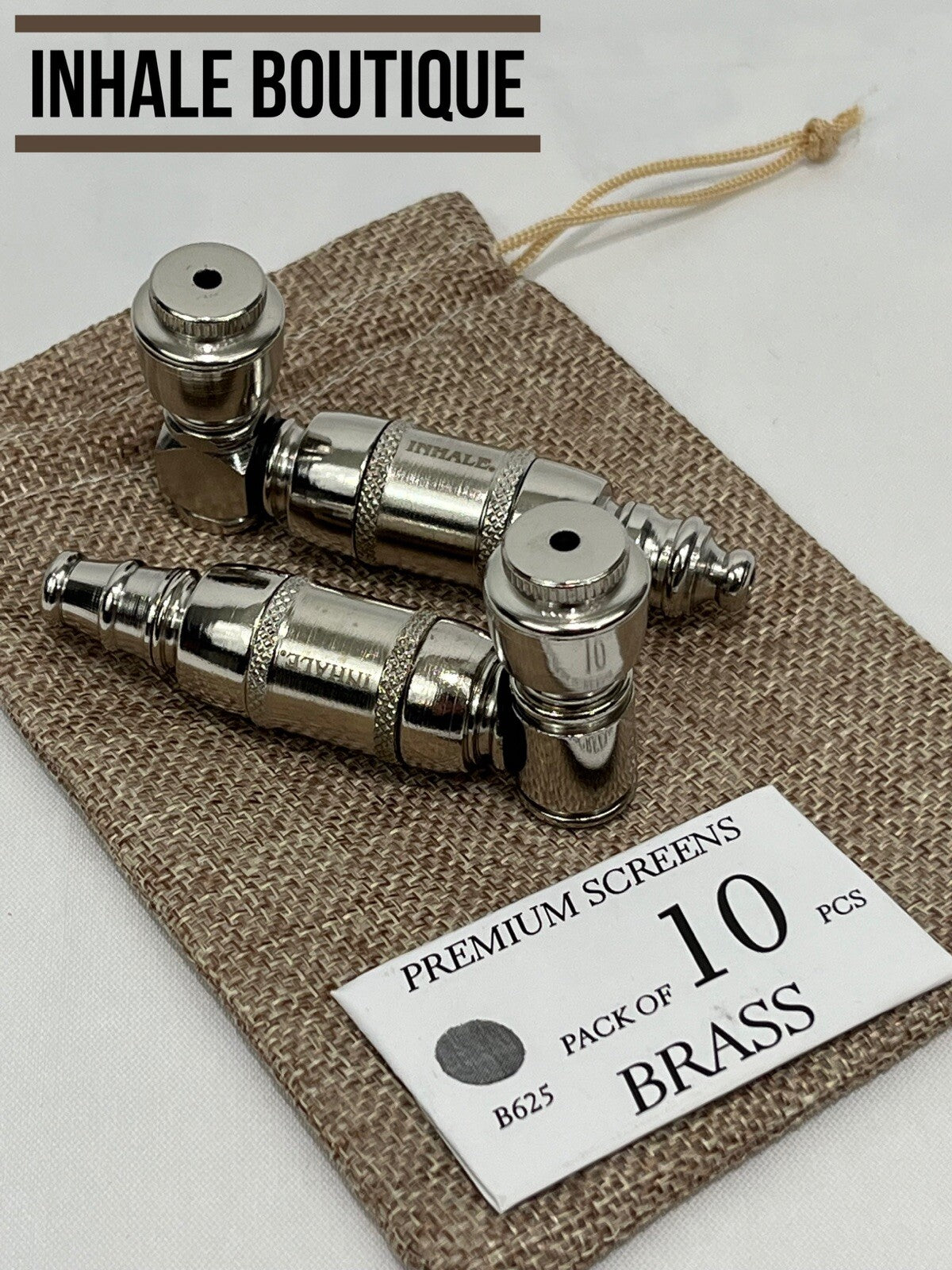 Collectible Metal Smoking Pipes 3” / Set of 2/ Nickel-Plated / in Burlap Pouch