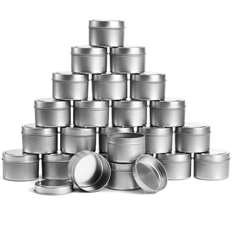 TRAVEL ROUND METAL CANDLE TINS WITH LIDS – 30 PCS 4 OZ ROUND