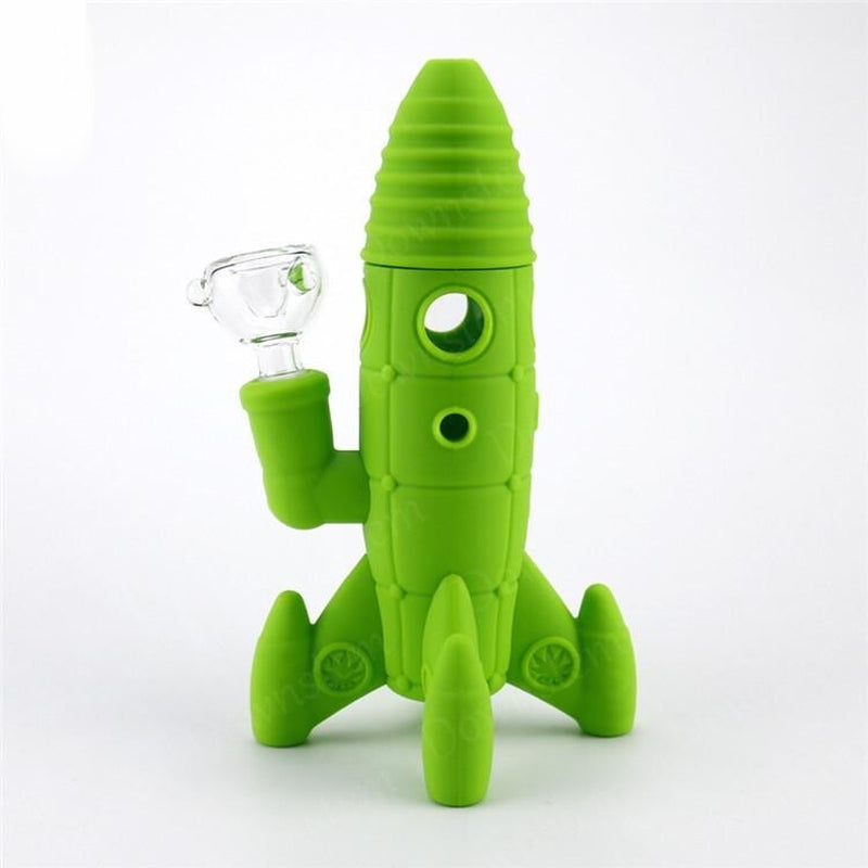 8" Silicone / Glass Space Rocketship UFO Water Pipe Bubbler Bong W/ Glass Bowl
