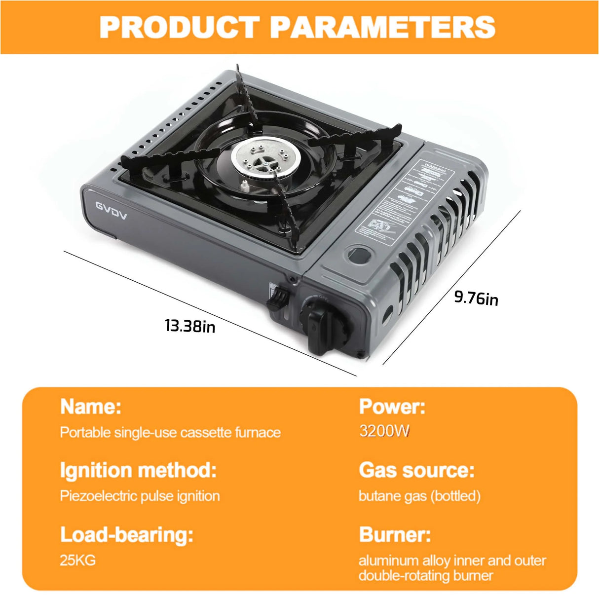 GVDV PORTABLE 1-BURNER BUTANE CAMPING GRAY STOVE WITH UPDATED CARRYING CASE