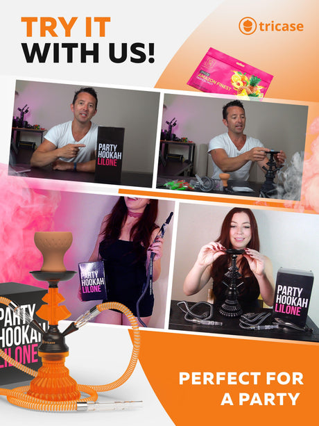 ORANGE HOOKAH SET 2 HOSE HOOKAH LILONE 12” ORANGE MINI HOOKAH COMBO KIT