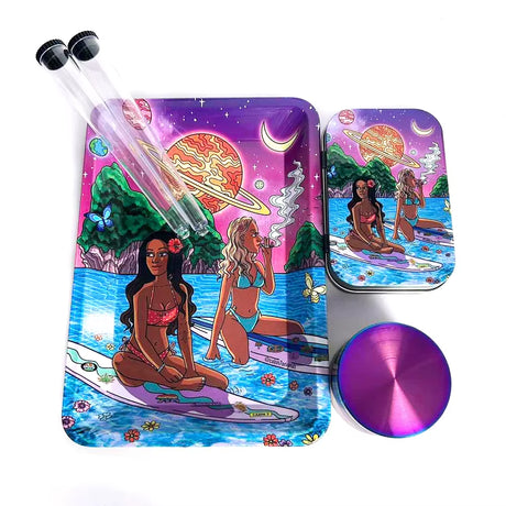 5-PACK TOBACCO KIT SET WITH STORAGE TUBES, GRINDER & ROLLING TRAY