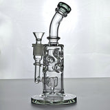 Small Bent Neck Bubbler Bong, 8" Tall, Percolator - Clear Glass, Black Color