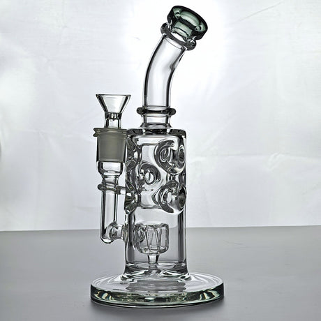 Small Bent Neck Bubbler Bong, 8" Tall, Percolator - Clear Glass, Black Color