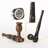 3 Pipe Set Premium Wood Hand Carved Smoking Pipes, with Easy Top Grinder L3GABLN