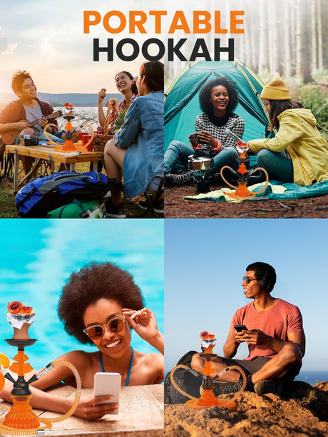 ORANGE HOOKAH SET 2 HOSE HOOKAH LILONE 12” ORANGE MINI HOOKAH COMBO KIT