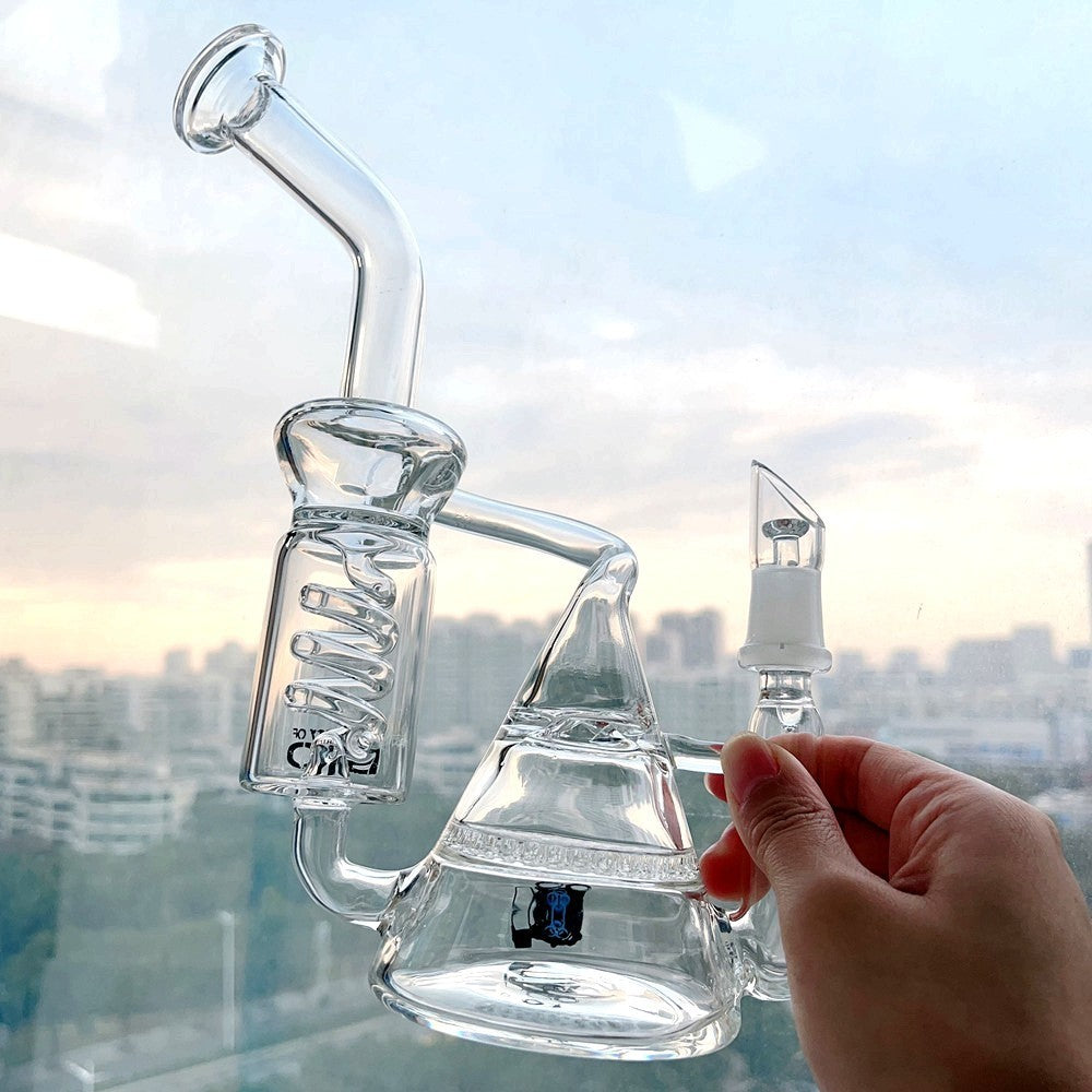 Helix Coil Glass Water Pipe Concentrate Spiral Bong Bubbler Recycler Hookah 14Mm