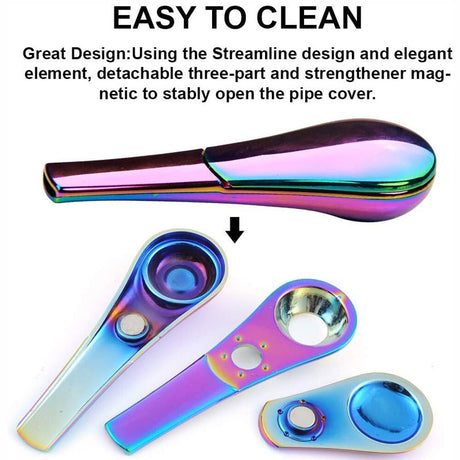 4" Stainless Steel Magnetic Spoon Tobacco Smoking Metal Pipe + 15 Filters US