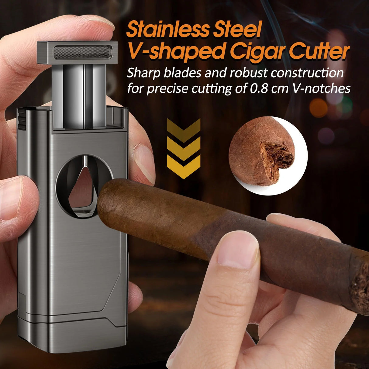 5-IN-1 WINDPROOF TORCH CIGAR LIGHTER – 4 JET FLAME, V-CUT, PUNCH & HOLDER