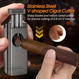 5-IN-1 WINDPROOF TORCH CIGAR LIGHTER – 4 JET FLAME, V-CUT, PUNCH & HOLDER