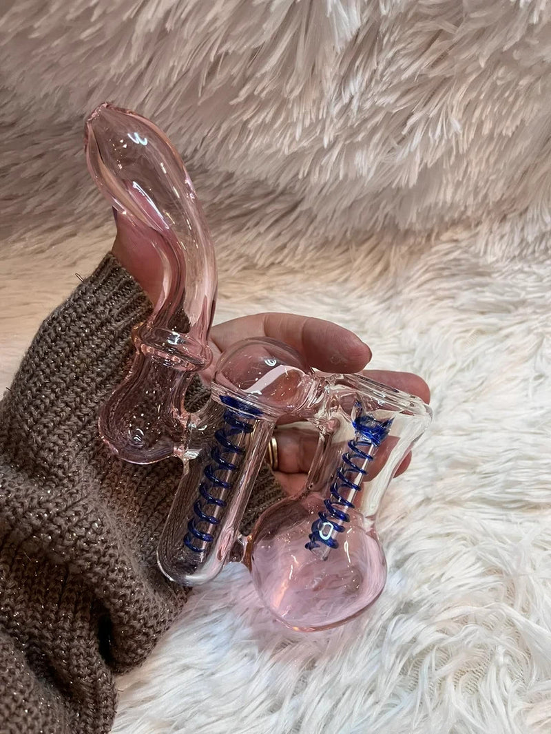 7.5"Pink Double Chamber Glass Bubbler Girly Glass Bong Pink Glass Water Pipe