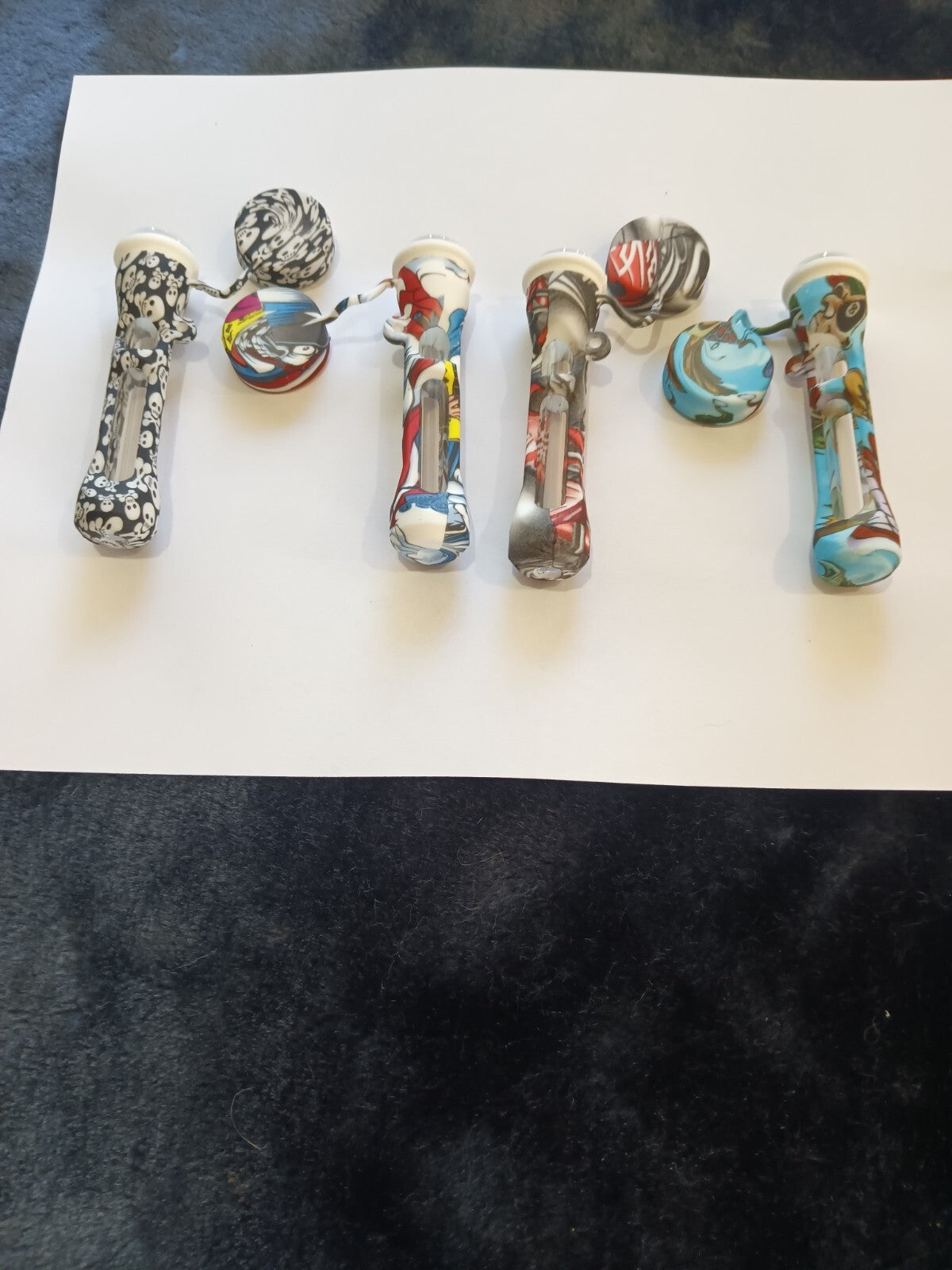 2 PACK Silicone Pyrex Glass Cigarette Smoking Hand Pipe Chillum with Cap