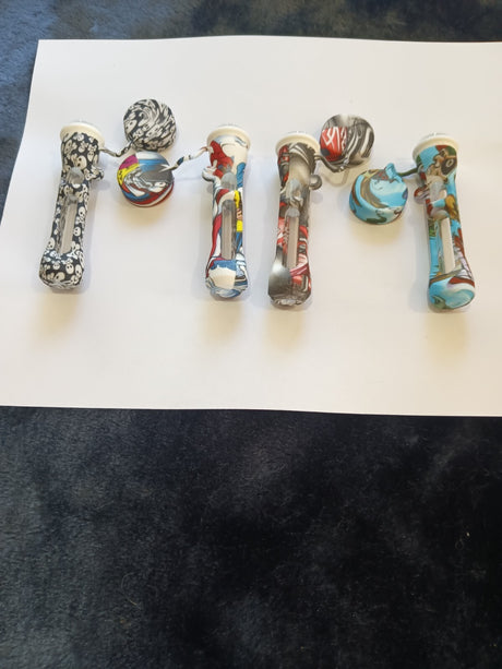 2 PACK Silicone Pyrex Glass Cigarette Smoking Hand Pipe Chillum with Cap