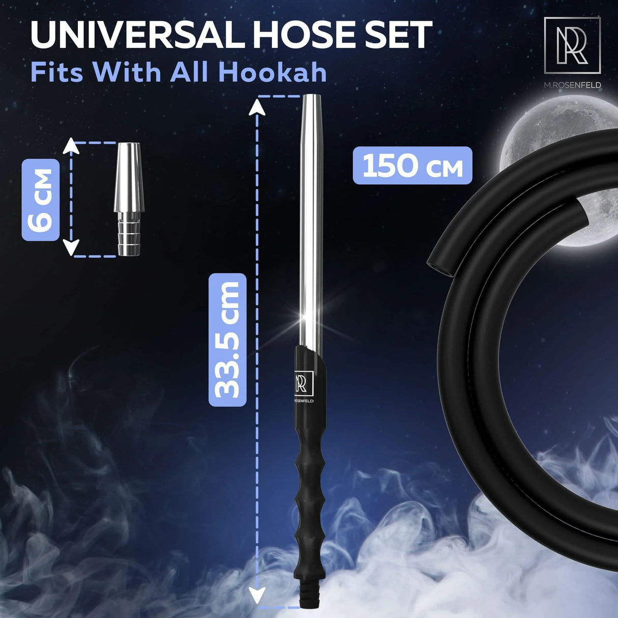 M. ROSENFELD PREMIUM SILVER SILICONE HOOKAH HOSE WITH ALUMINUM MOUTHPIECE