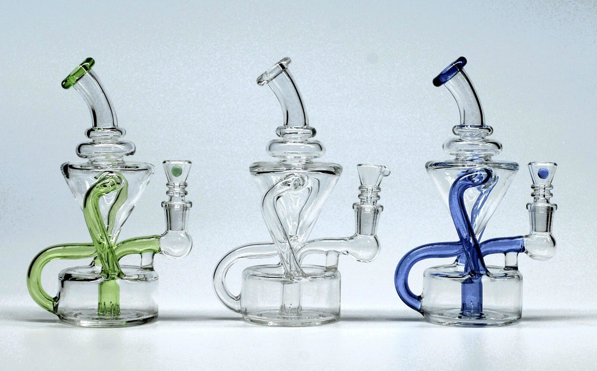 8" Sky Blue Klein Vortex Recycler Tobacco Smoking Water Pipe Hookah Bubbler Bong