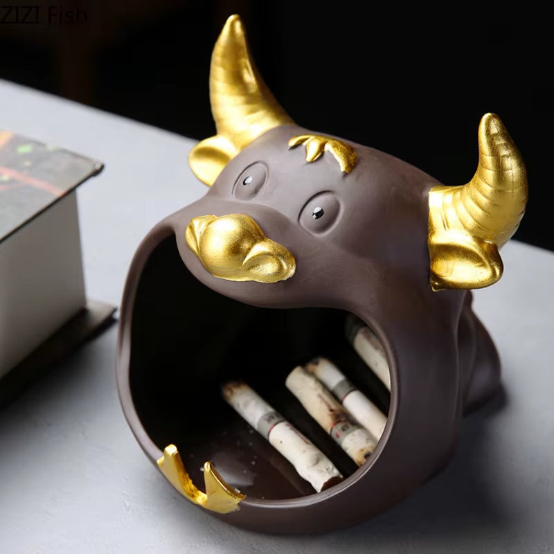 Cartoon Cow Ashtray anti Fly Ash Car Cigar Ashtray Home Living Room Large Capacity Ceramic Ashtray Creative Home Decoration
