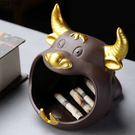 Cartoon Cow Ashtray anti Fly Ash Car Cigar Ashtray Home Living Room Large Capacity Ceramic Ashtray Creative Home Decoration