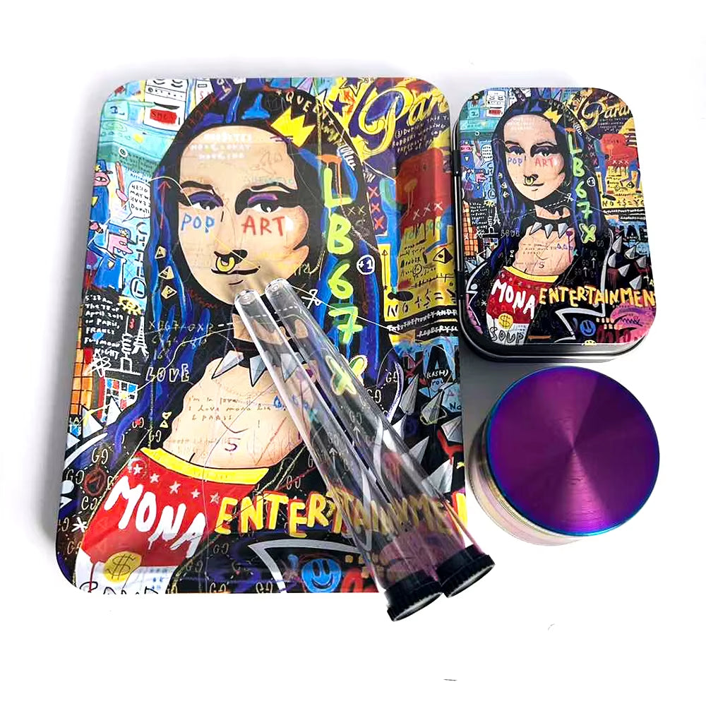 5-PACK TOBACCO KIT SET WITH STORAGE TUBES, GRINDER & ROLLING TRAY