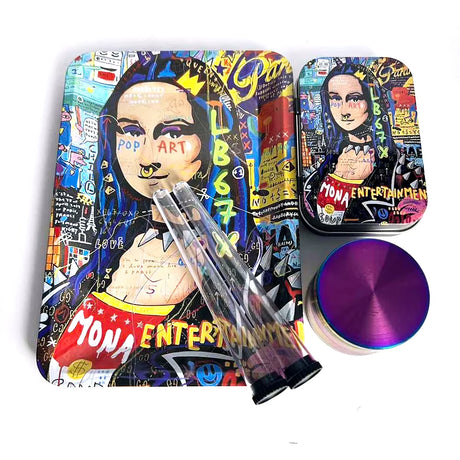 5-PACK TOBACCO KIT SET WITH STORAGE TUBES, GRINDER & ROLLING TRAY